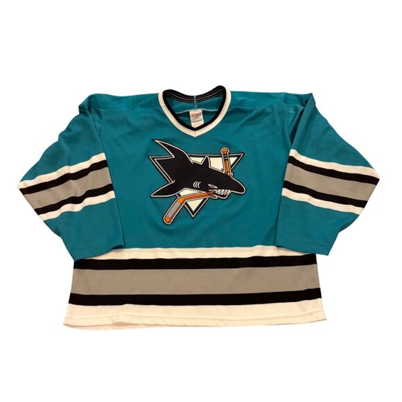 Vintage 1990's CCM Maska San Jose Sharks Stitched NHL Jersey Men's Large - Picture 1 of 7